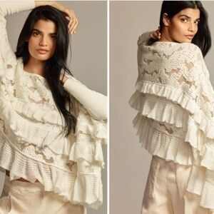 By Anthropologie Oversized Ruffle Sweater